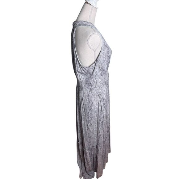 Anthropologie Marfa Grey Snake Print V-neck Belted Faux Wrap Maxi Dress 14 - Picture 3 of 9